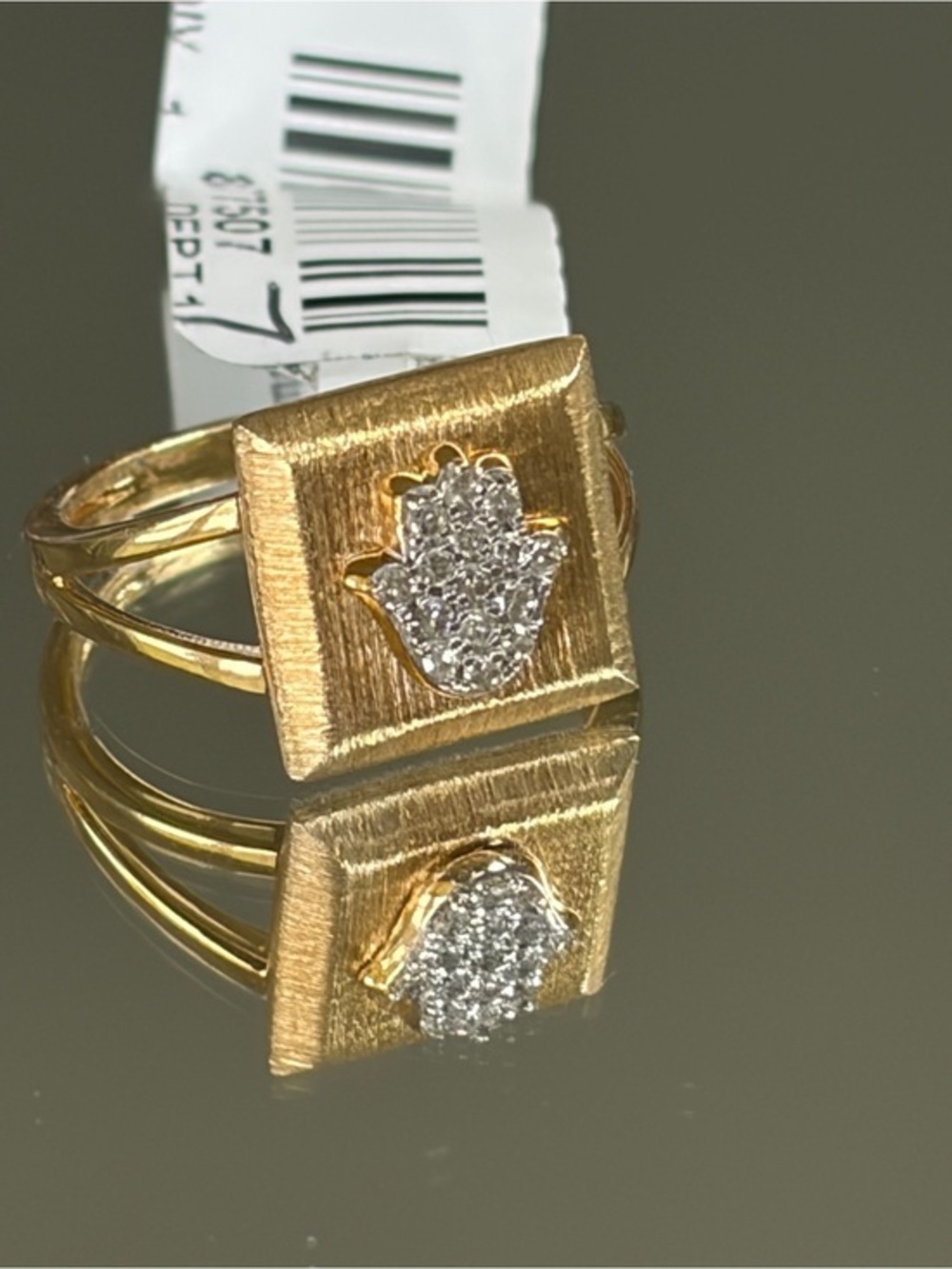 Rarities Carol Brodie .14 ctw Genuine  White DIAMOND Talisman Ring Hamsa Hand 7